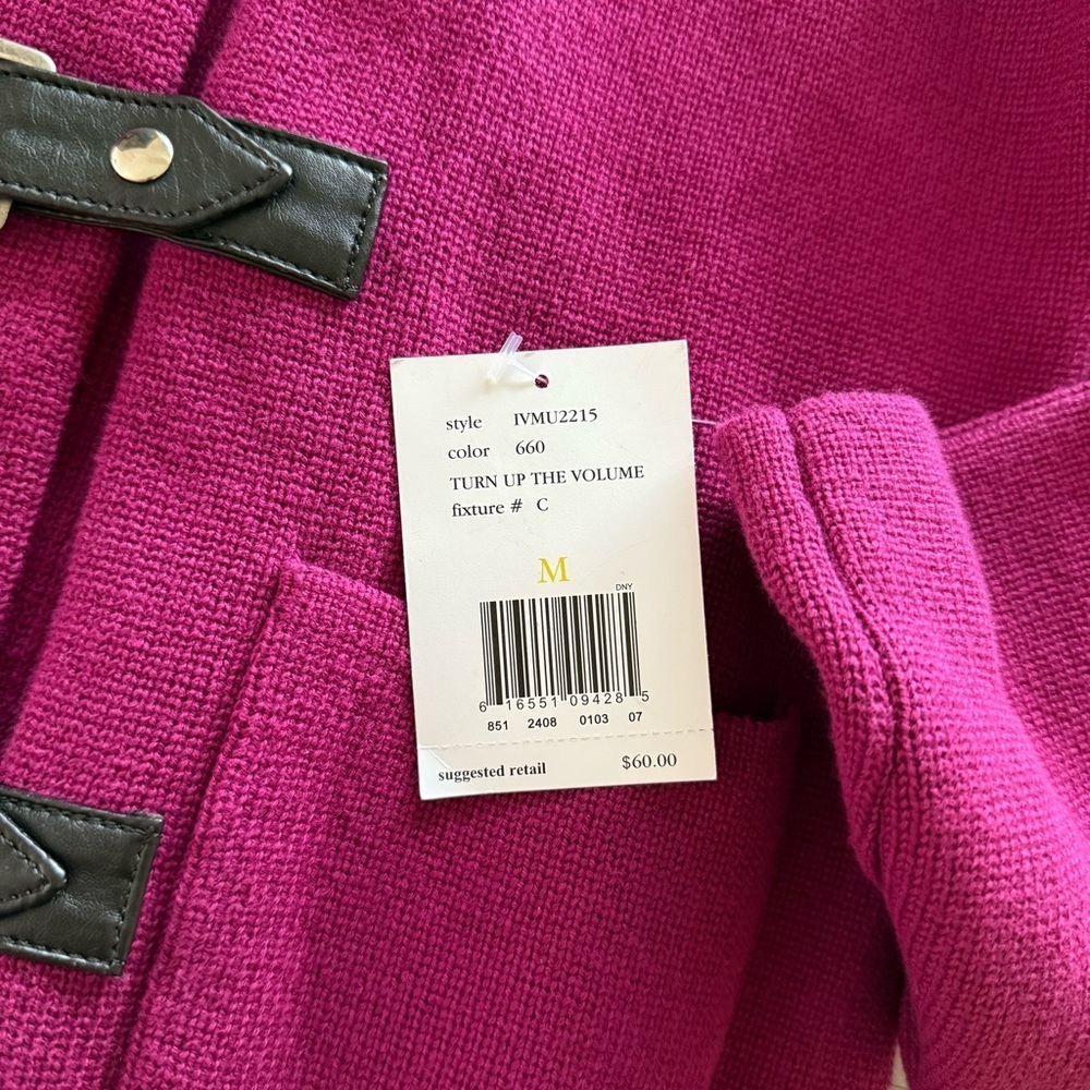 NWT Liz&Co. Y2K Women’s Magenta Knit Sweater Jacket Leather Accents M - Picture 8 of 10
